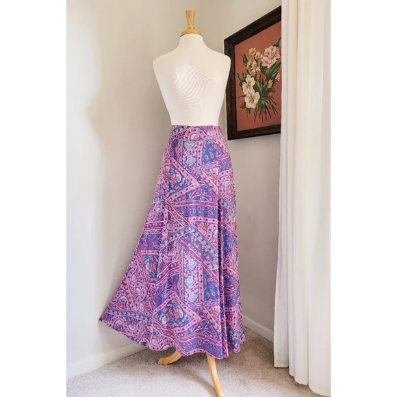 ba&sh Blossom Fanessa Maxi Skirt Blue & Pink Batik Floral Print Size 1 Small - Picture 5 of 16